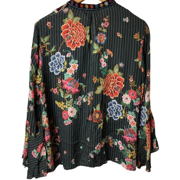 Johnny Was Black Floral Pin Stripe Print Blouse Top Women's Size S - Picture 4 of 8